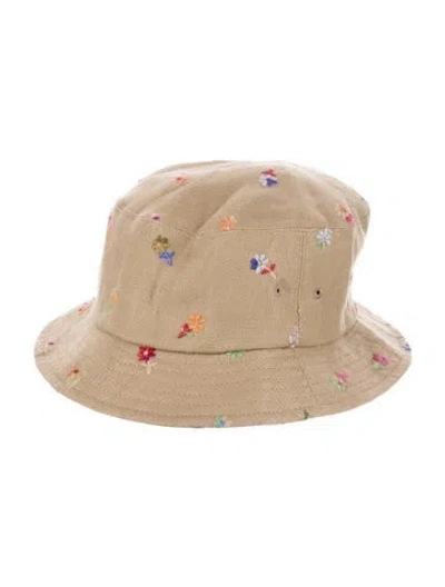 Pre-owned Vowels Embroidered Linen Bucket Hat In Neutral