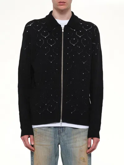 Vowels Eyelet Knitted Zip Up In Black