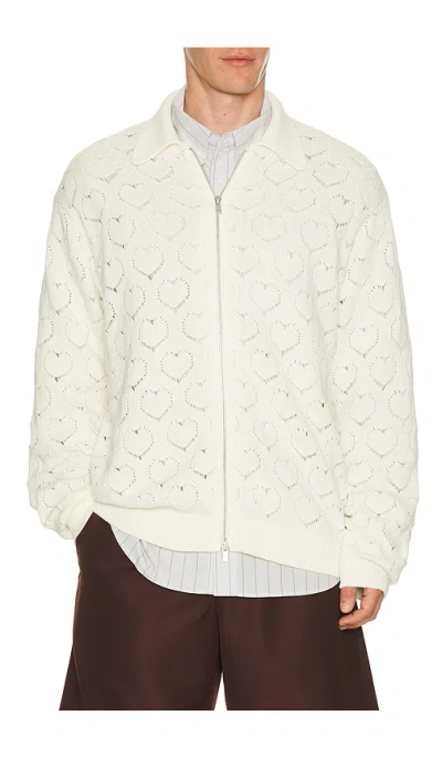 Vowels Eyelet Knitted Zip Up In Neutral