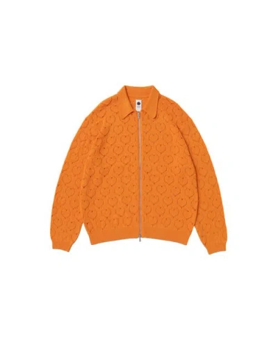 Vowels Eyelet Knitted Zip-up In Orange
