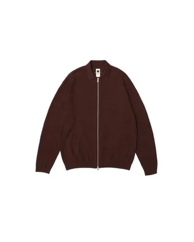 Vowels Eyelet Knitted Zip-up Sweater In Brown