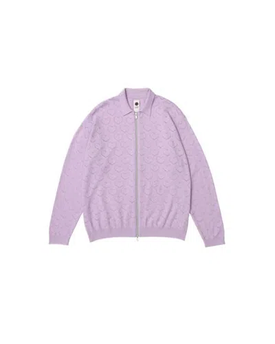 Vowels Eyelet Knitted Zip-up Sweater In Blue