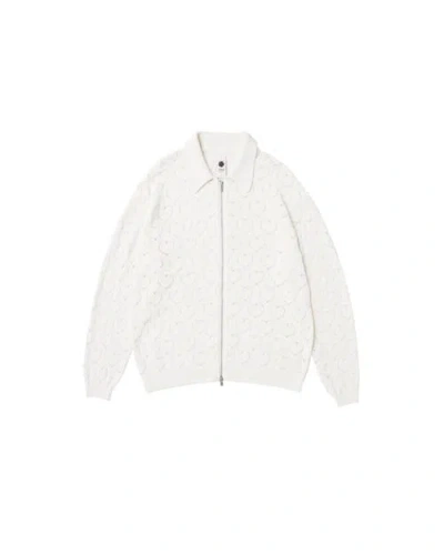 Vowels Eyelet Knitted Zip-up In White