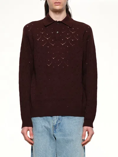 Vowels Eyelet Polo In Burgundy