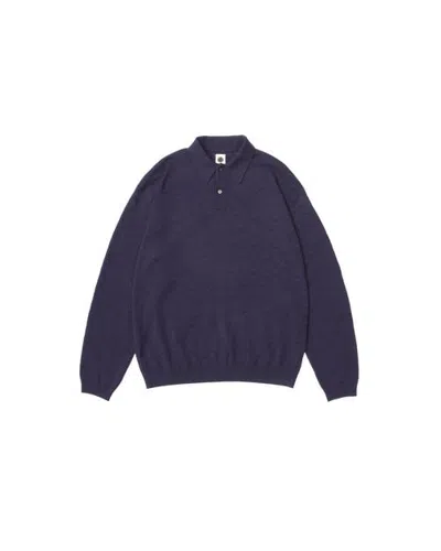 Vowels Eyelet Polo Sweater In Blue