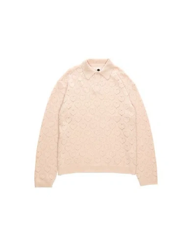 Vowels Eyelet Polo Sweater In Neutral