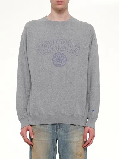 Vowels Faded Collegiate-print Sweater In Gray