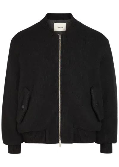 Vowels Fine-knit Wool Bomber Jacket In Black