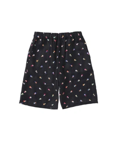 Vowels Floral Embroidered Easy Shorts In Black