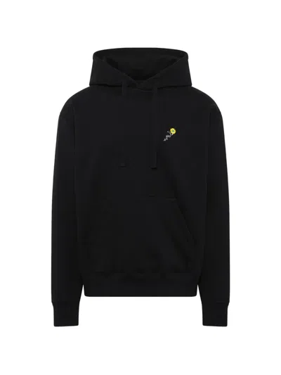 Vowels Floral-embroidered Hoodie In Black