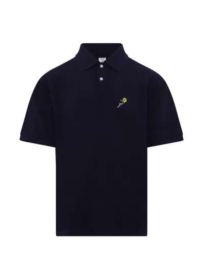 Vowels Flower-embroidered Polo Shirt In Blue