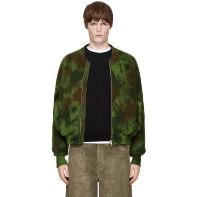 Vowels Green Knitted Bomber Jacket In Multi