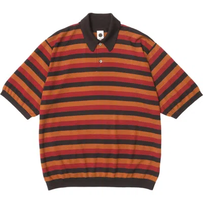 Vowels Knitted Stripe Polo In Brown