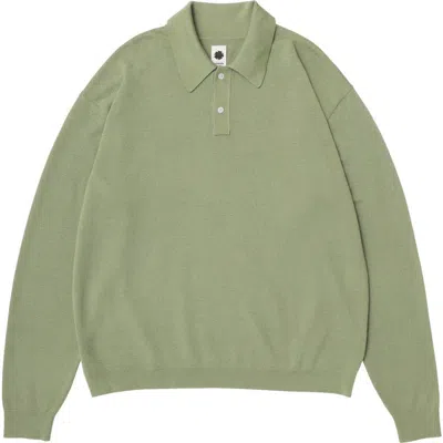 Vowels Lightweight Knit Polo Sweater In Green
