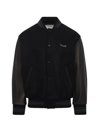 Vowels Logo-embroidered Wool Varsity Jacket In Black