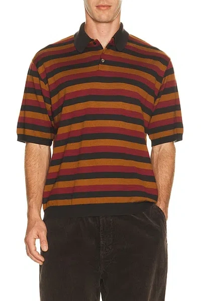 Vowels Long Sleeve Knitted Stripe Polo In Brown
