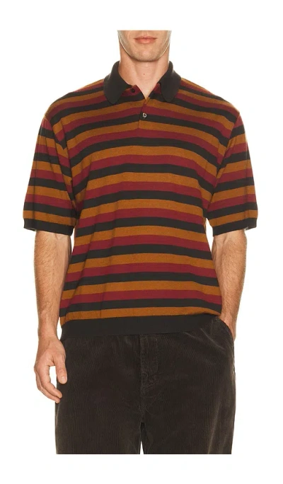 Vowels Long Sleeve Knitted Stripe Polo In Brown