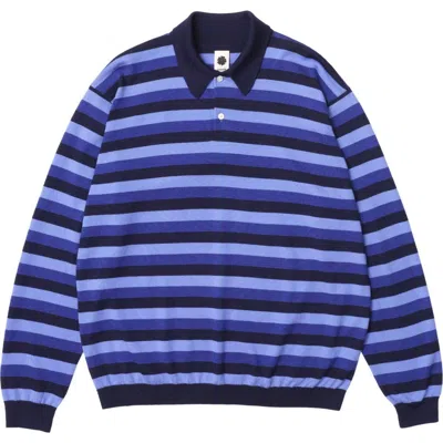 Vowels Long Sleeve Knitted Stripe Polo In Blue