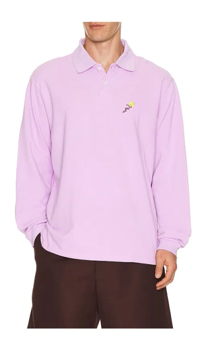 Vowels Long Sleeve Pique Polo In Purple