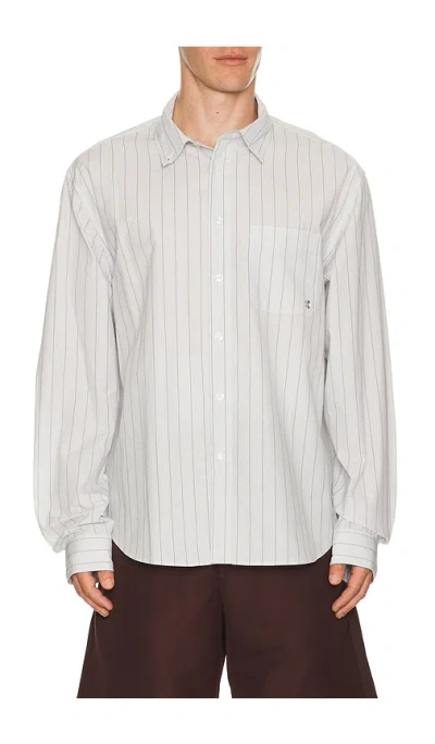 Vowels Long Sleeve Striped Button Down Shirt In Gray