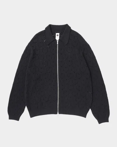 Vowels Men & Apos;s Eyelet Knit Zip-up Blouson In Black