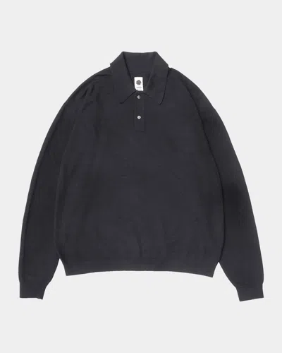 Vowels Lightweight Knit Polo Sweater In Black