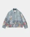 Vowels Abstract Fruit Zip Up Work Jacket In Blue