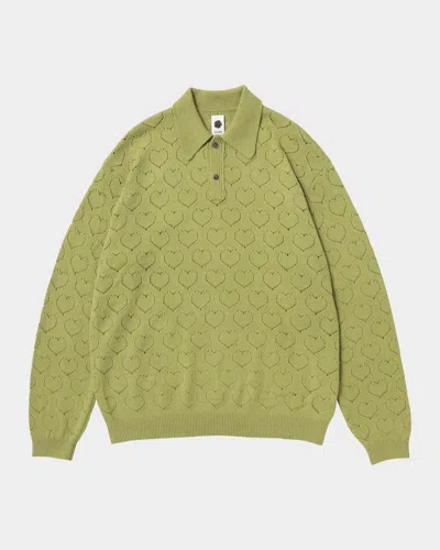 Vowels Eyelet Polo Sweater In Green