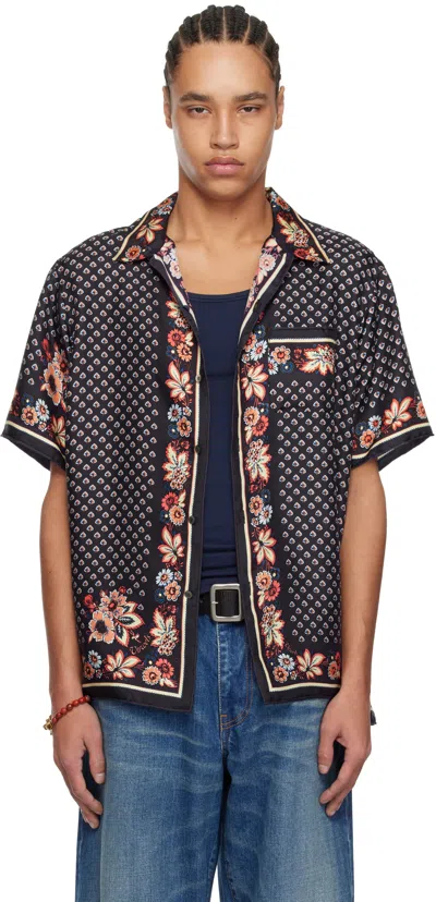 Vowels Navy Silk Scarf Shirt In #75 Navy