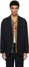 Vowels Navy Wool Twill Blazer In #75 Navy