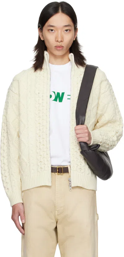 Vowels Off-white Cable Knit Zip Up Sweater In Neutral