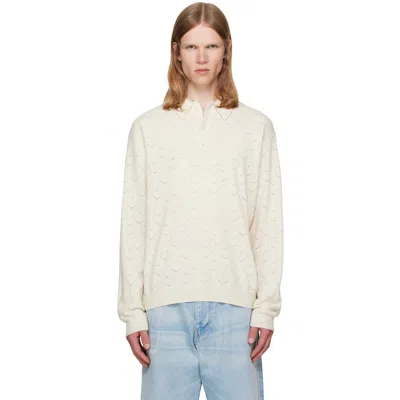 Vowels Off-white Eyelet Polo In Neutral