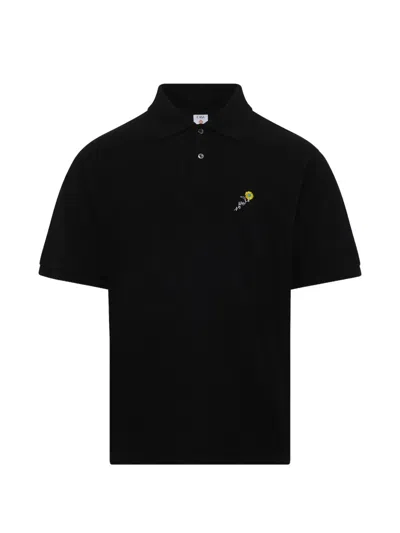 Vowels Ogo-embroidered Polo Shirt In Black
