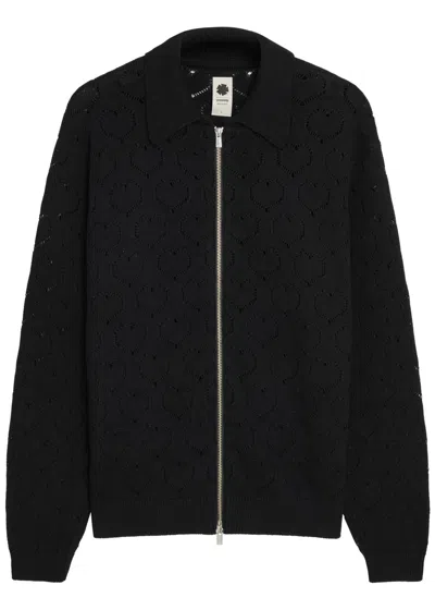 Vowels Open-knit Cotton And Cashmere-blend Cardigan In Black