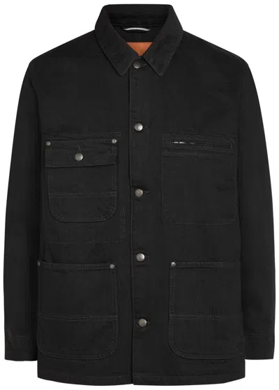 Vowels Patch Pocket Denim Jacket In Black