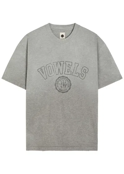 Vowels Printed Cotton T-shirt In Gray