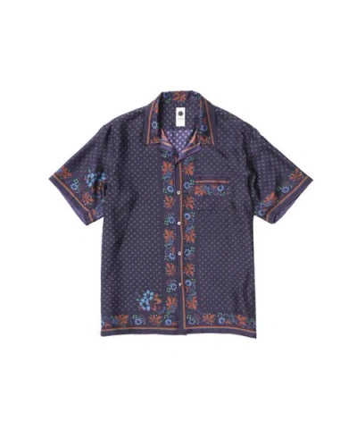 Vowels Short Sleeve Silk Scarf Shirt In Blue