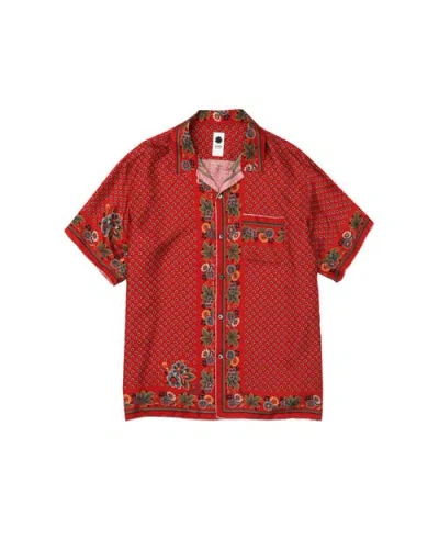 Vowels Short Sleeve Silk Scarf Shirt In Red