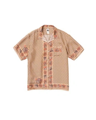 Vowels Short Sleeve Silk Scarf Shirt In Brown
