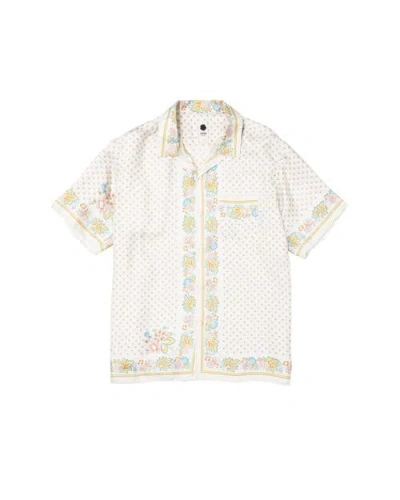 Vowels Short Sleeve Silk Scarf Shirt In White