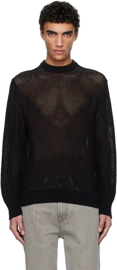 Vowels Ssense Exclusive Black Cotton Mesh Knitted Sweater In #99 Black