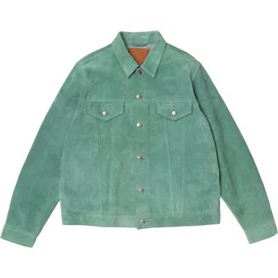 Vowels Suede Trucker Jacket In Green