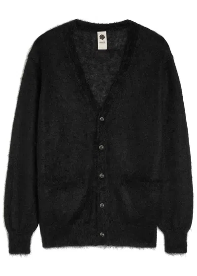 Vowels V-neck Mohair-blend Cardigan In Black
