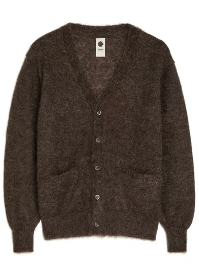 Vowels V-neck Mohair-blend Cardigan In Brown