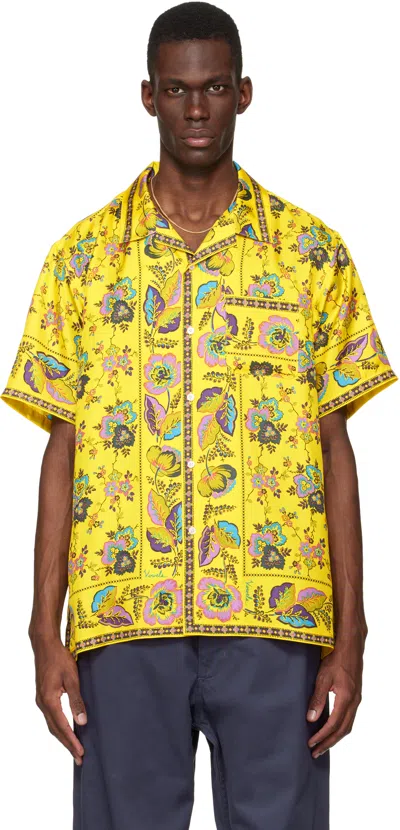 Vowels Yellow Short Sleeve Silk Scarf Shirt