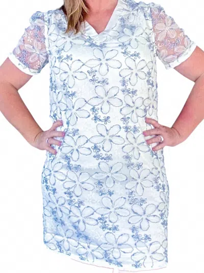 Voy Andie Fringed Floral Textured Mesh Shift Dress In White