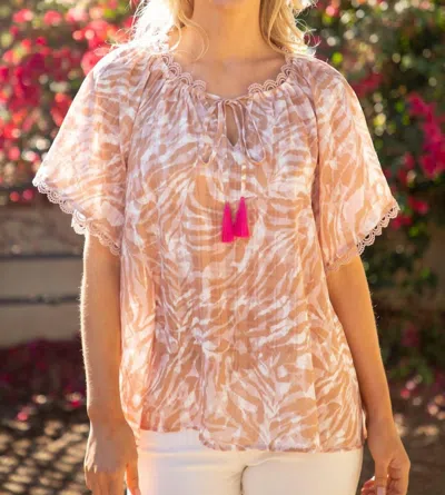 Voy Annalise Tiger Striped Top In Taupe/cream In Multi