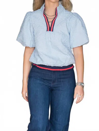 Voy Baby Puff Sleeve Top In Blue/ Red In Multi