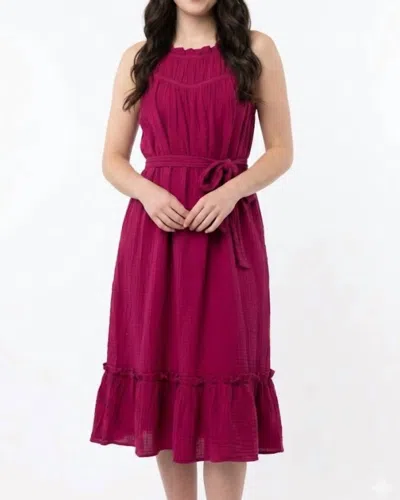 Voy Braid Tie Gauze Dress In Wine In Multi