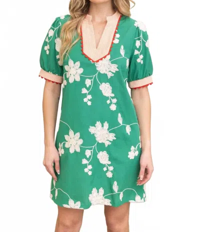 Voy Carley Scallop Floral Dress In Green